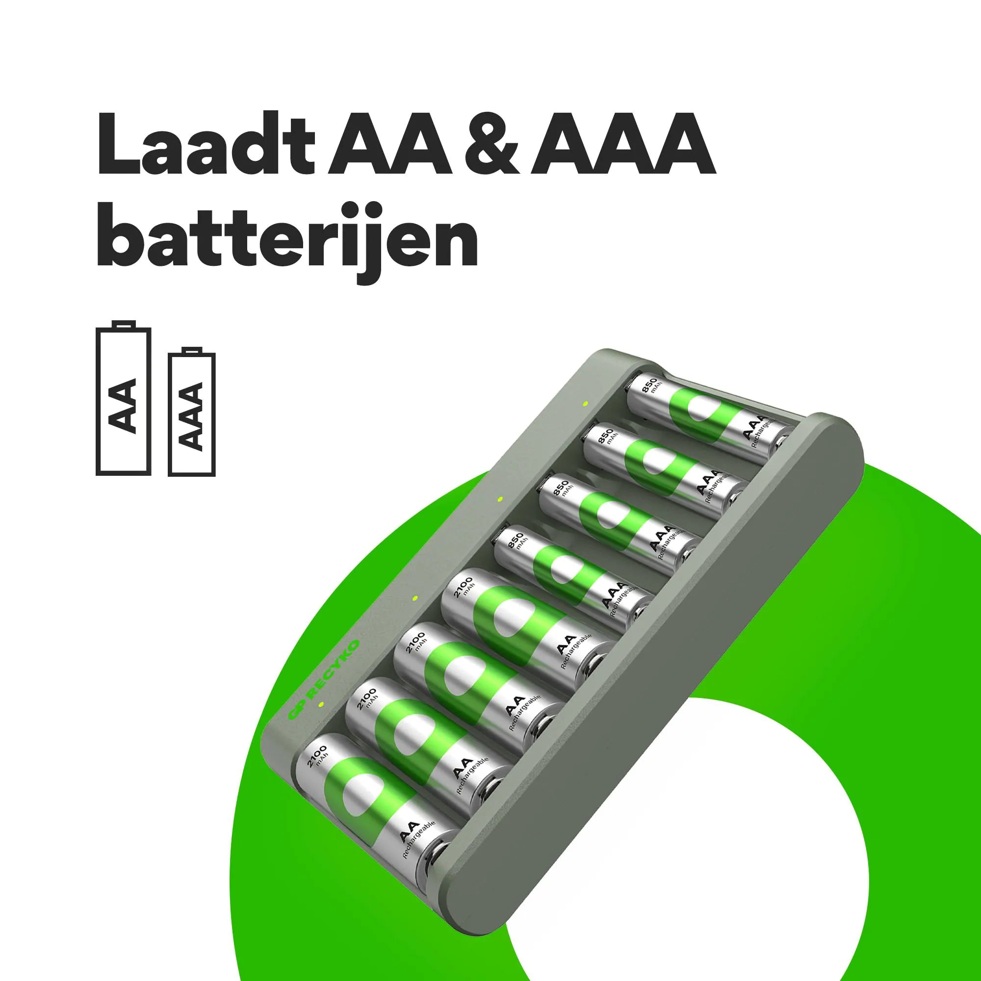 GP RECYKO E821 USB Economy charger avec 4 RECYKO 2100 AA et 4 RECYKO 850 AAA