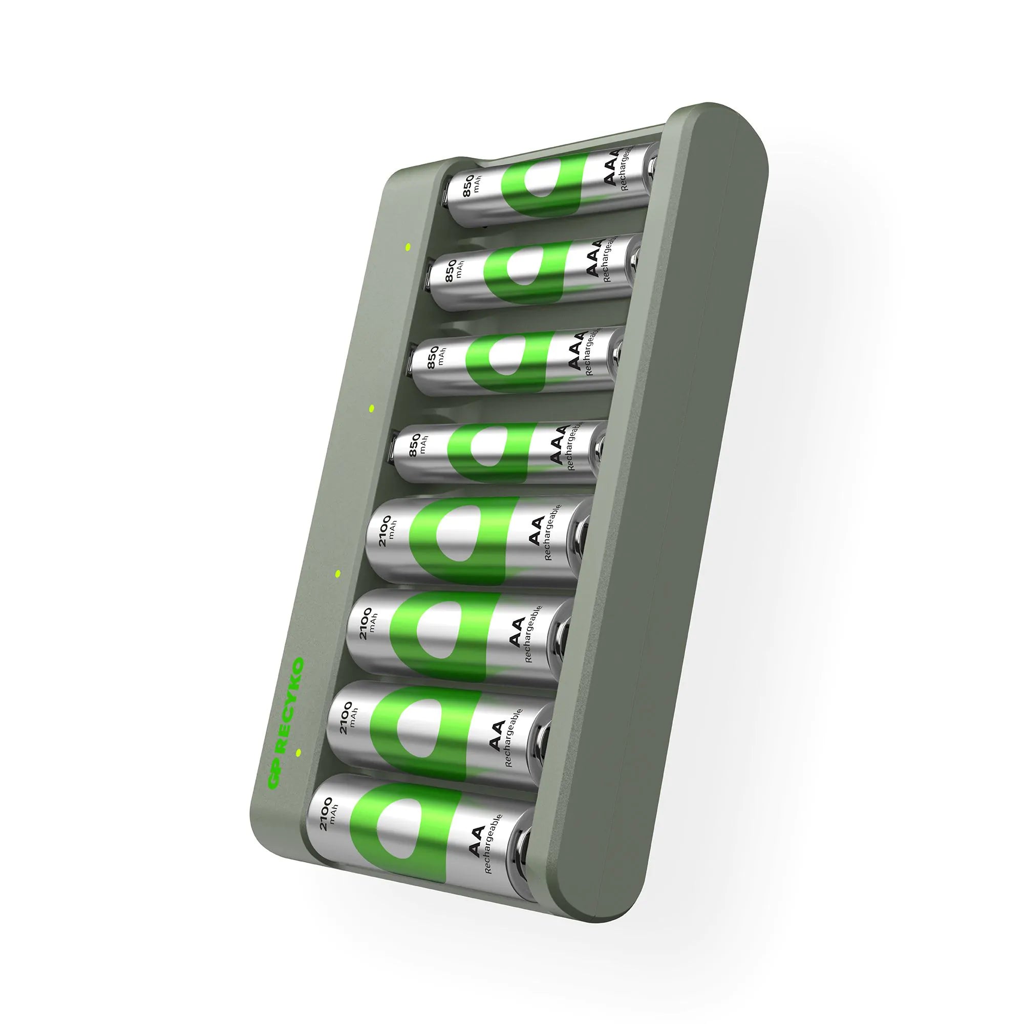 GP RECYKO E821 USB Economy charger avec 4 RECYKO 2100 AA et 4 RECYKO 850 AAA