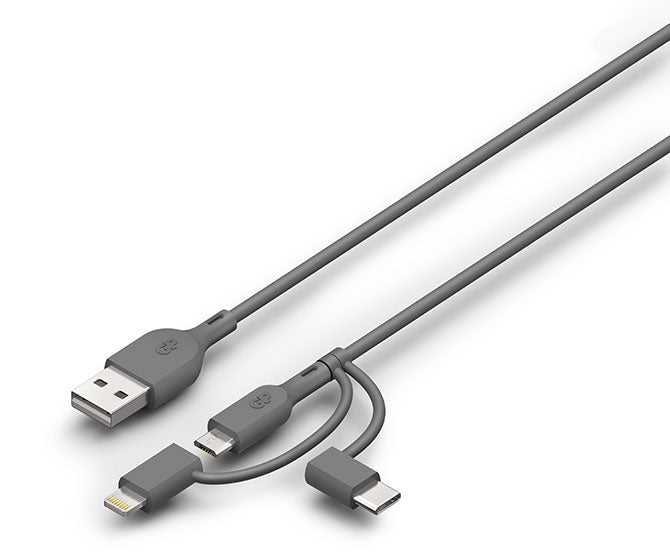 Câble de charge et de synchronisation GP 1 mètre 3-en-1 USB-A vers Lightning, USB-C et Micro-USB CY1N