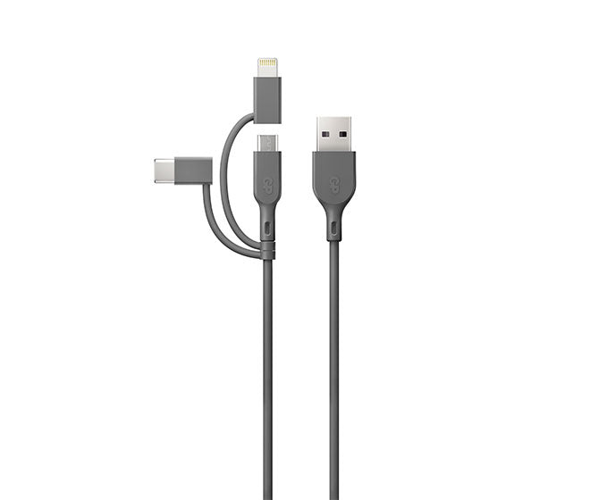Câble de charge et de synchronisation GP 1 mètre 3-en-1 USB-A vers Lightning, USB-C et Micro-USB CY1N
