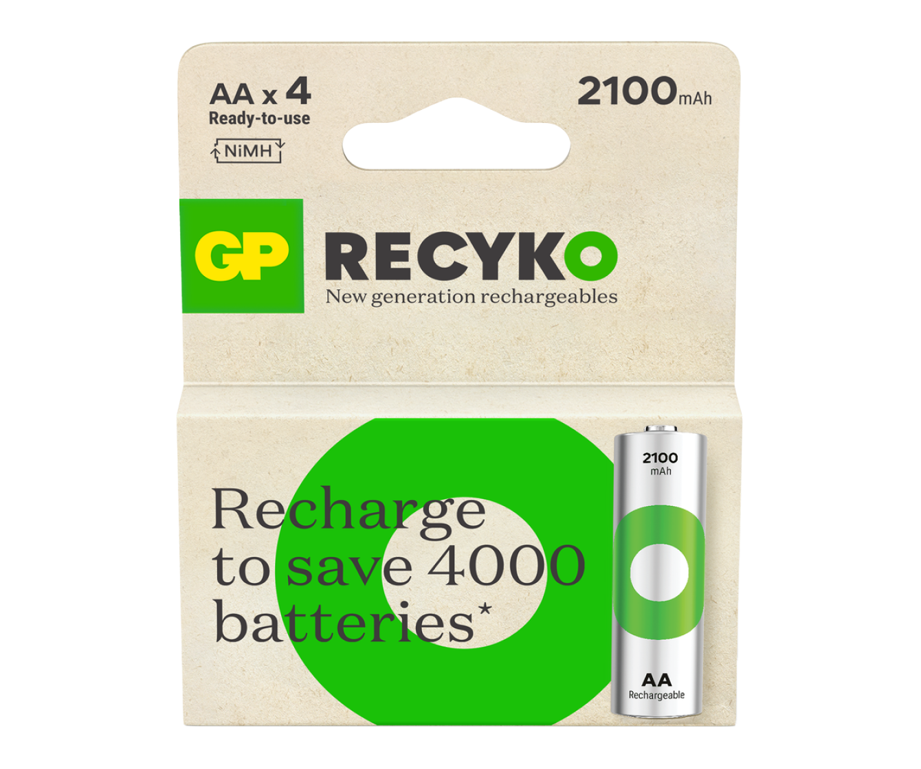 GP RECYKO AA oplaadbare batterijen 2600mAh - 4 stuks