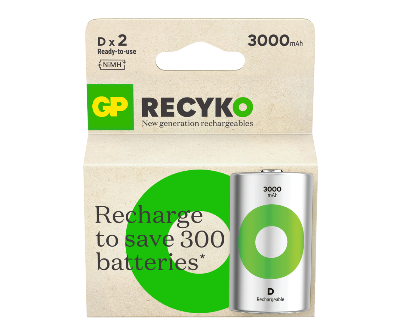 GP RECYKO D oplaadbare batterijen 3000mAh