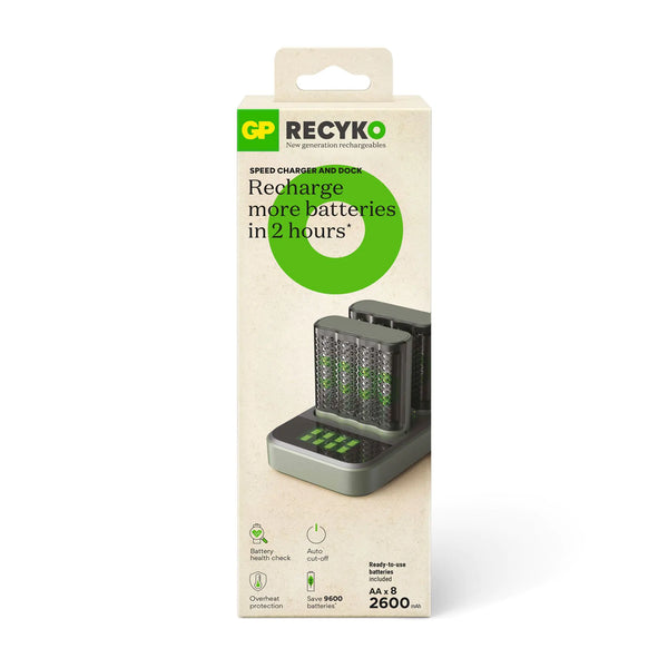 GP RECYKO Quick Charger Dock (USB) D851 et 2 x Quick Charger (USB) M451 avec 8 piles AA 2600mAh NiMH
