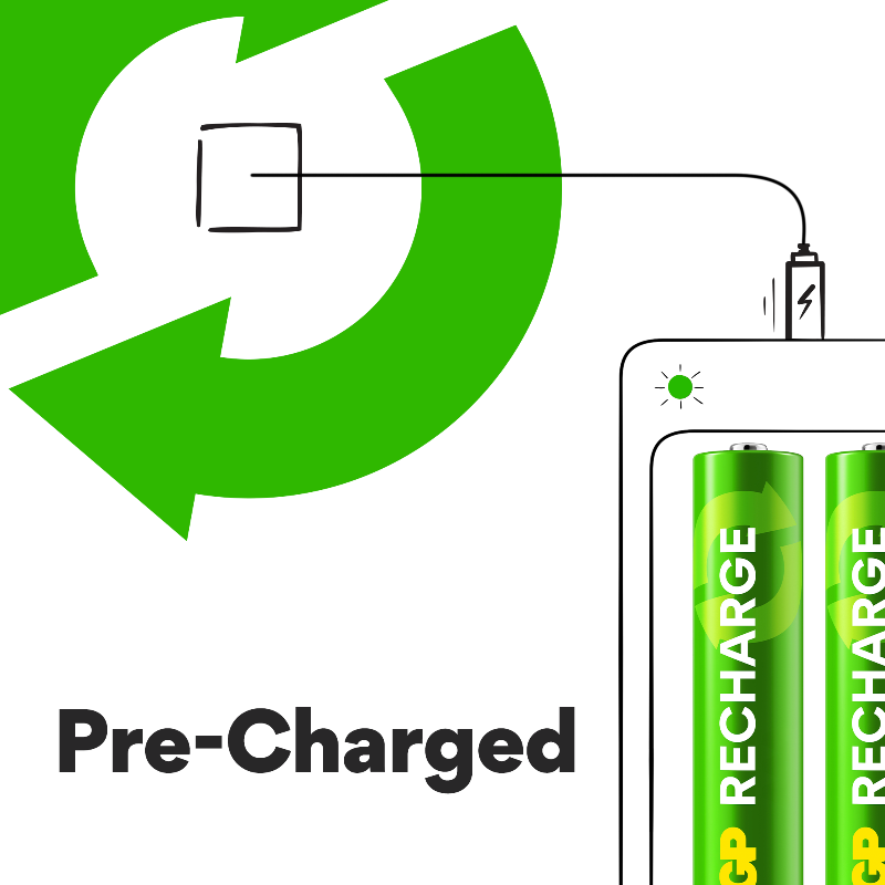 GP RECHARGE B441 Lader + AA 2100 mAh & AAA 800 mAh Oplaadbare Batterijen (2 + 2 Set)
