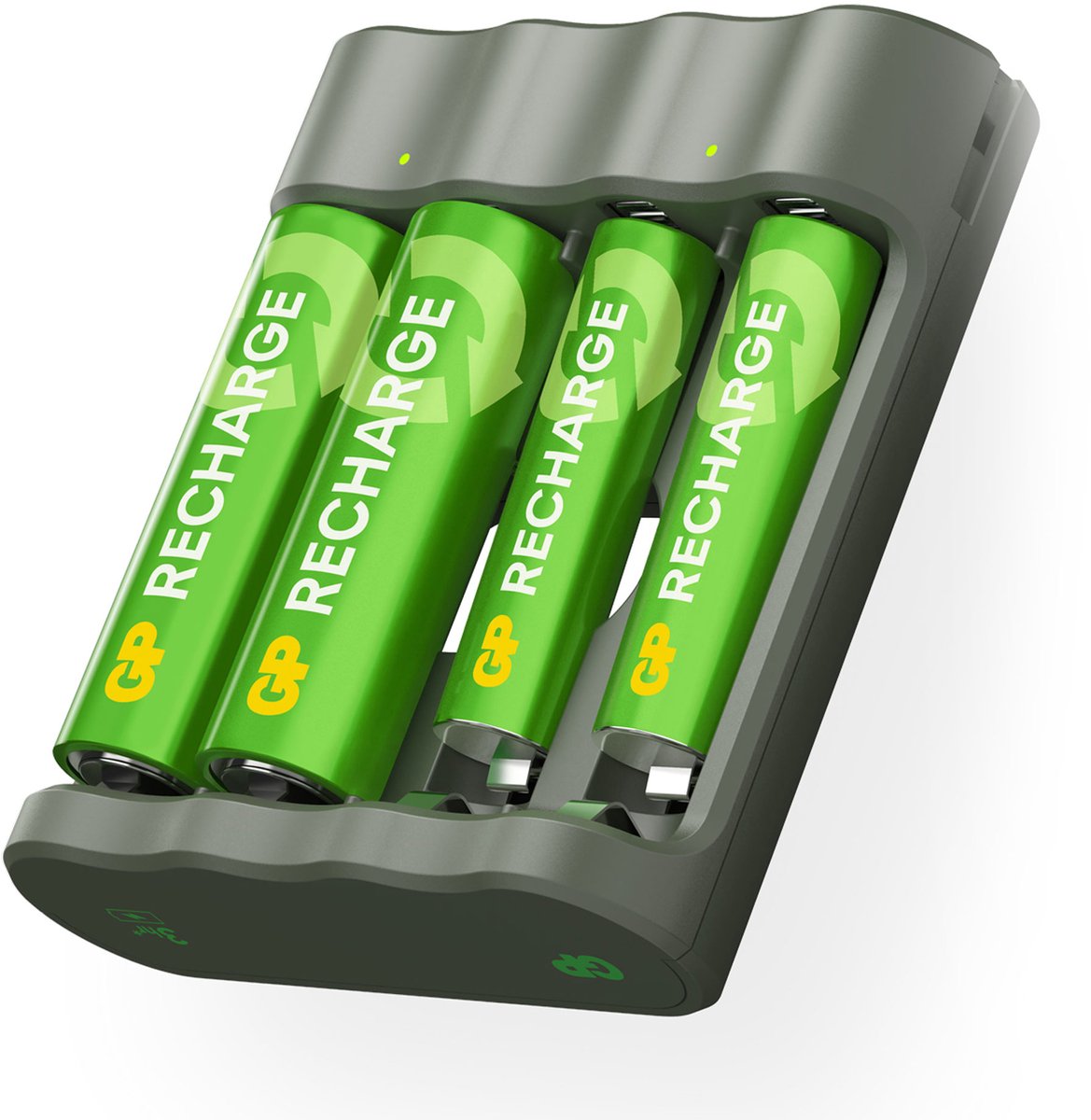 GP RECHARGE B441 Lader + AA 2100 mAh & AAA 800 mAh Oplaadbare Batterijen (2 + 2 Set)